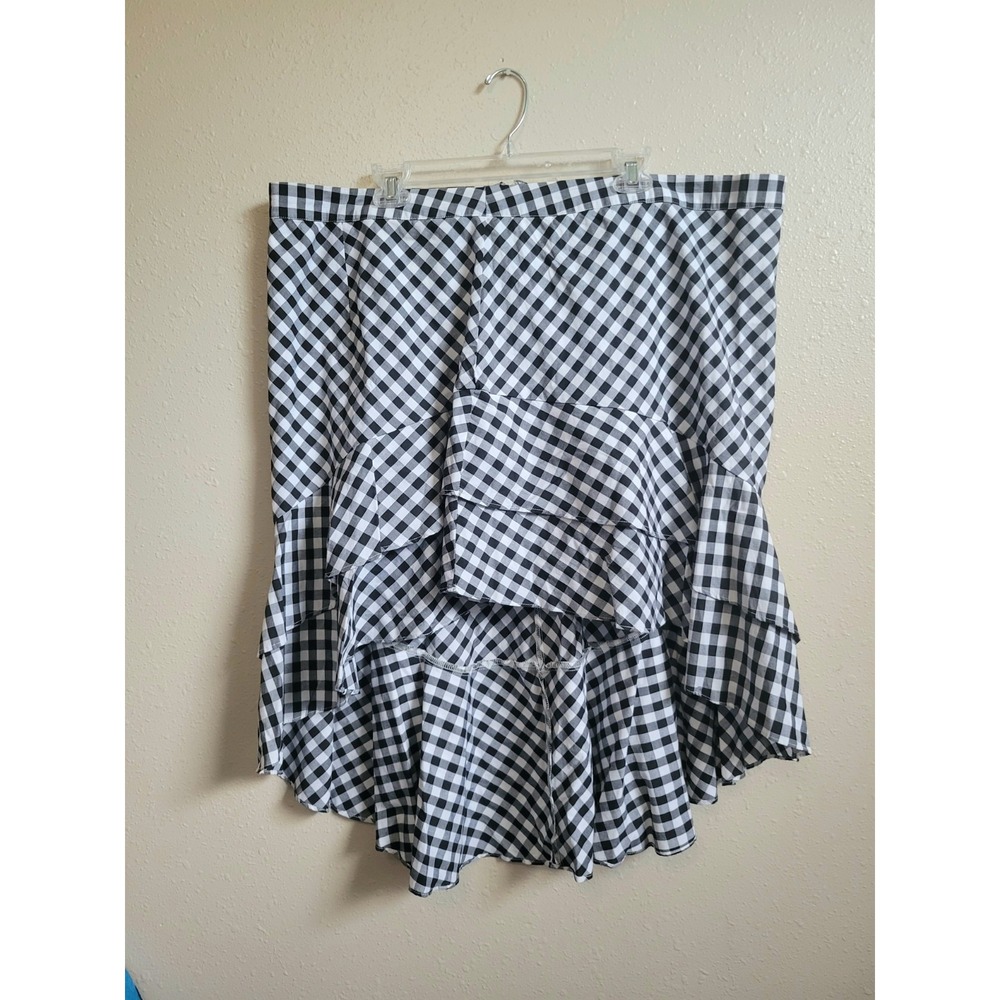 A NEW DAY Black White Gingham Skirt Short Front Long Back Ruffle Sz 20W
